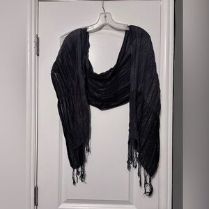 Black Sheer Shimmer Fringe Shawl Wrap Boho Evening Festival